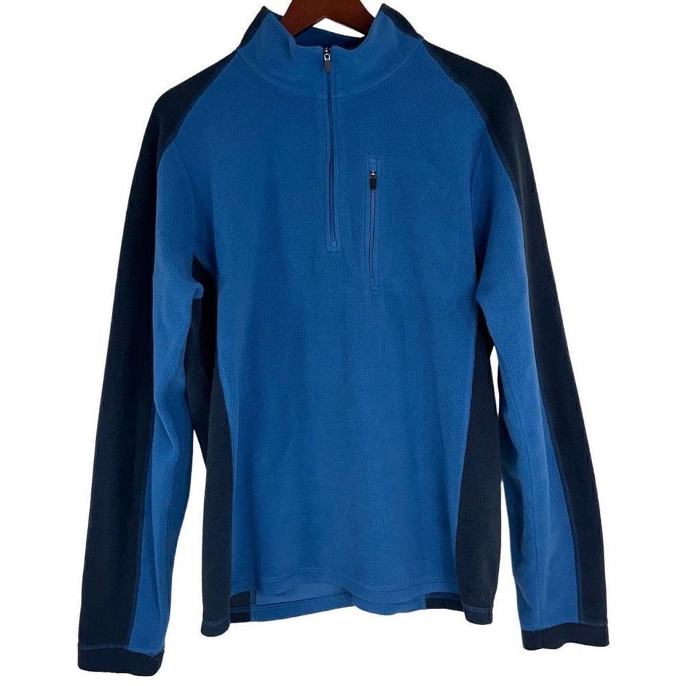 L.L. Bean Mens Blue Colorblocked 1/4th Zip Pullover Fleece Sweatshirt Large